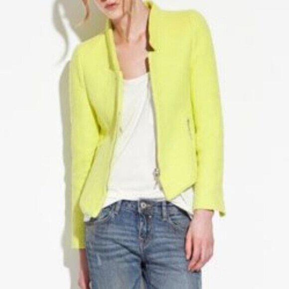 Zara Neon Yellow Tweed Blazer Jacket Size Large - Picture 2 of 15